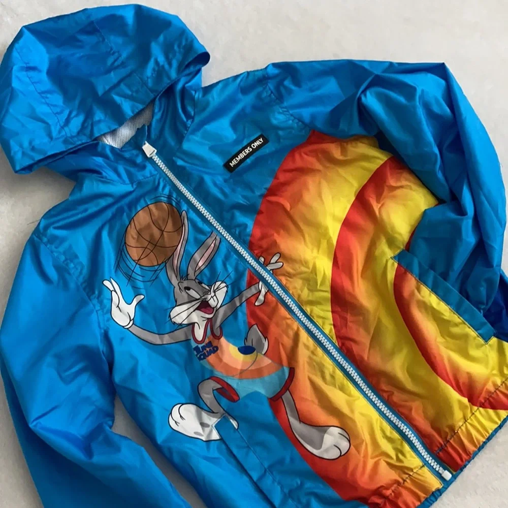 Members Only | Space Jam Tune Squad Team Graphic Windbreaker Hoodie Jacket 10/12 - Picture 3 of 16
